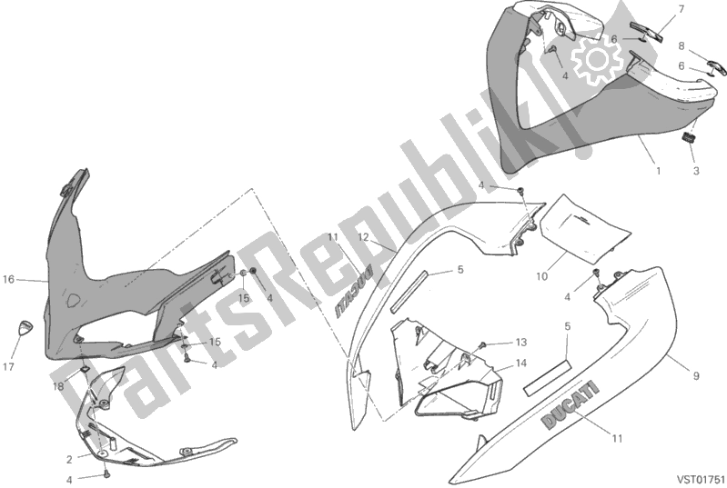 All parts for the Cowling of the Ducati Multistrada 1260 ABS 2019